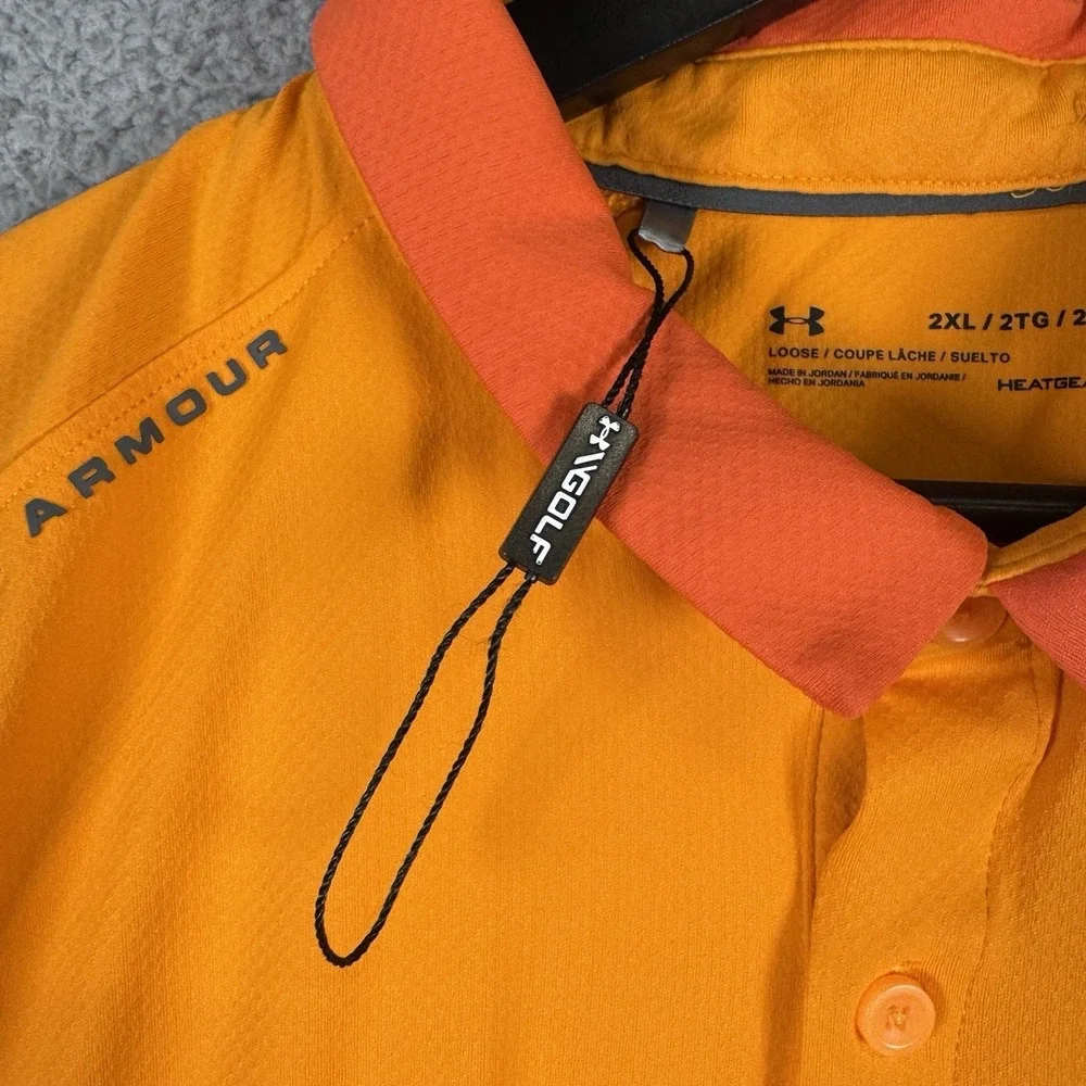 Under Armour Polo Mens 2XL Loose Orange Heatgear Performance Stretch Golf Shirt